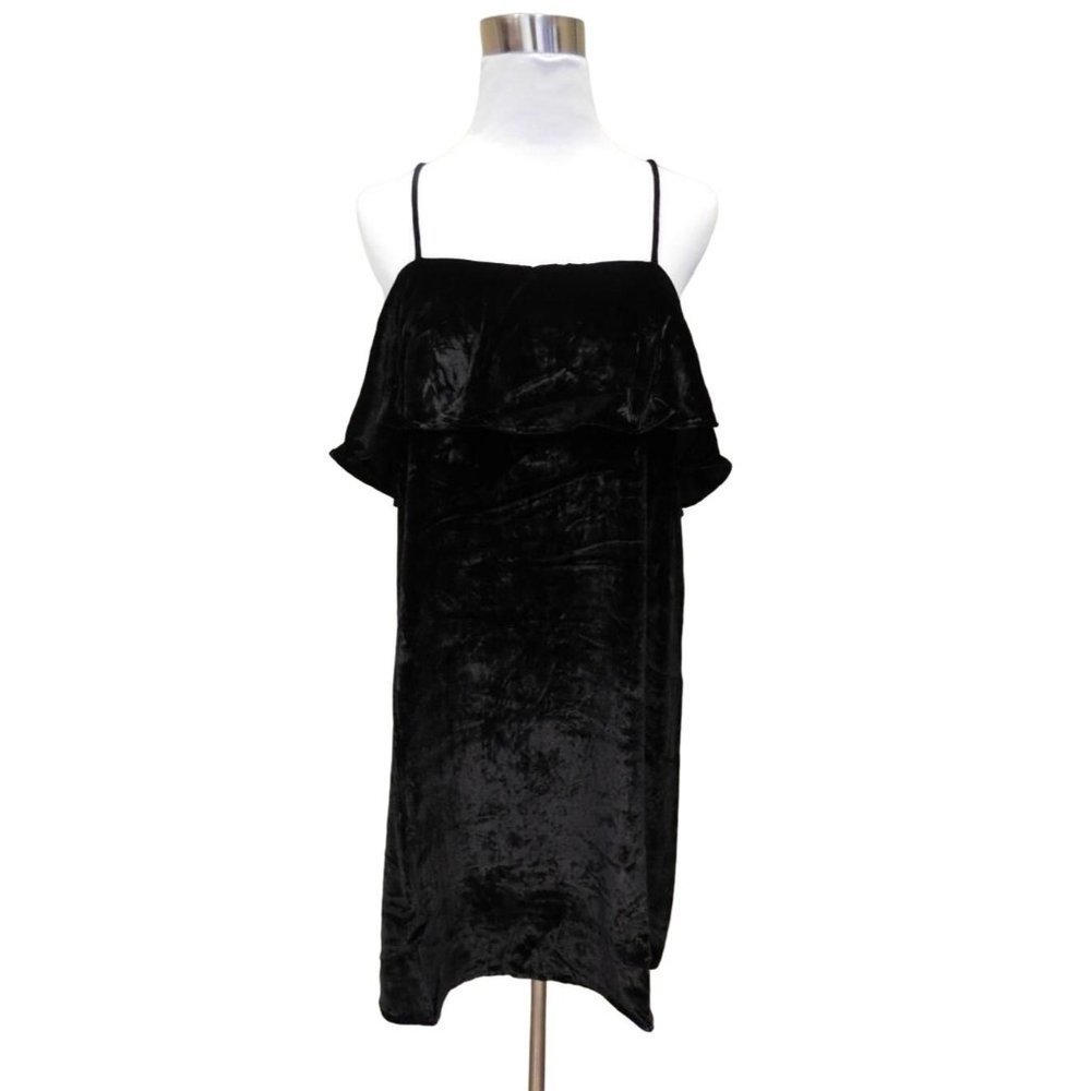 NEW MADEWELL $158 Velvet Ruffle Mini Dress Size XS Black G8351 PWW - Picture 1 of 3